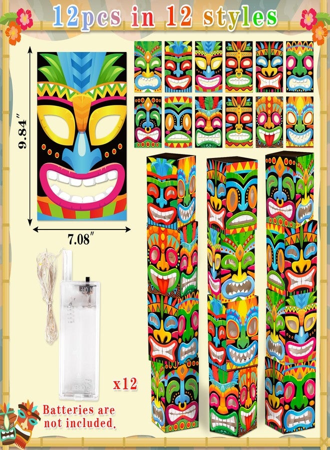 Renbuzhu 12pcs Hawaiian Luau Party Decorations Set - 9.84" x 7.08" Tiki Totem Pole Boxes with String Lights for Aloha Signs, Bar Decor, Tropical Birthday Supplies - Image 5
